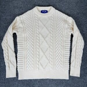 Aelfric Eden Sweater Pullover‎ Fisherman Cable Knit Chunky Ivory Men's Medium